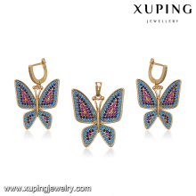 64258 Xuping alibaba jewelry set refined butterfly shape lever back earring findings multicolor gold two pieces set